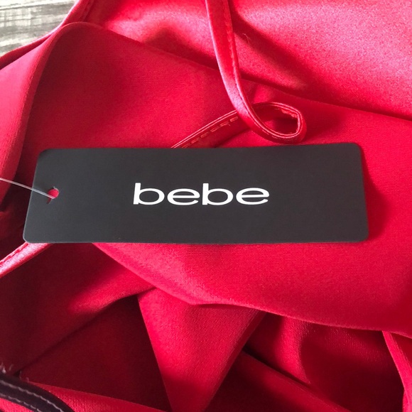 BEBE SATIN COWL NECK SLIP MIDI DRESS Red - Picture 9 of 9